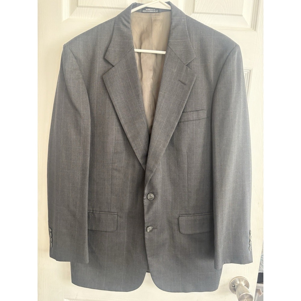 Stafford Men's 48L Gray Windowpane Sport Coat Blazer Jacket Wool Blend‎ Classic